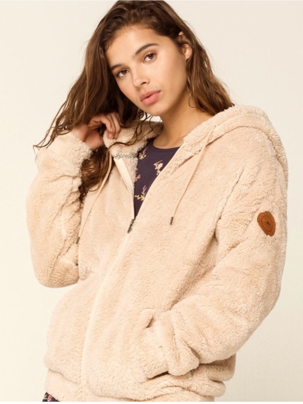 Roxy Head On Down Sherpa Jacket Tan Size L
